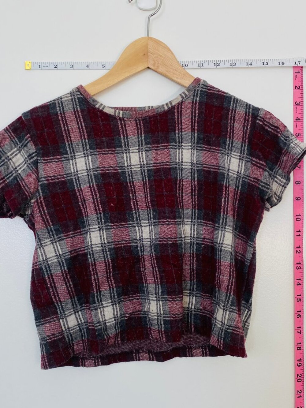 Brandy Melville Red & Navy Plaid Short Sleeve Crop Top